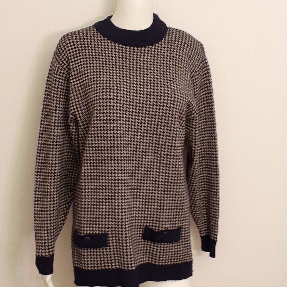 Pendleton sweater 100% wool navy check Crewneck Tunic top m l vintage top luxury - Picture 3 of 7